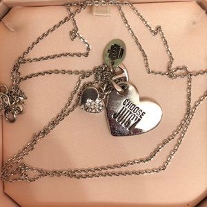 Juicy Couture long silver necklace, heart charm
